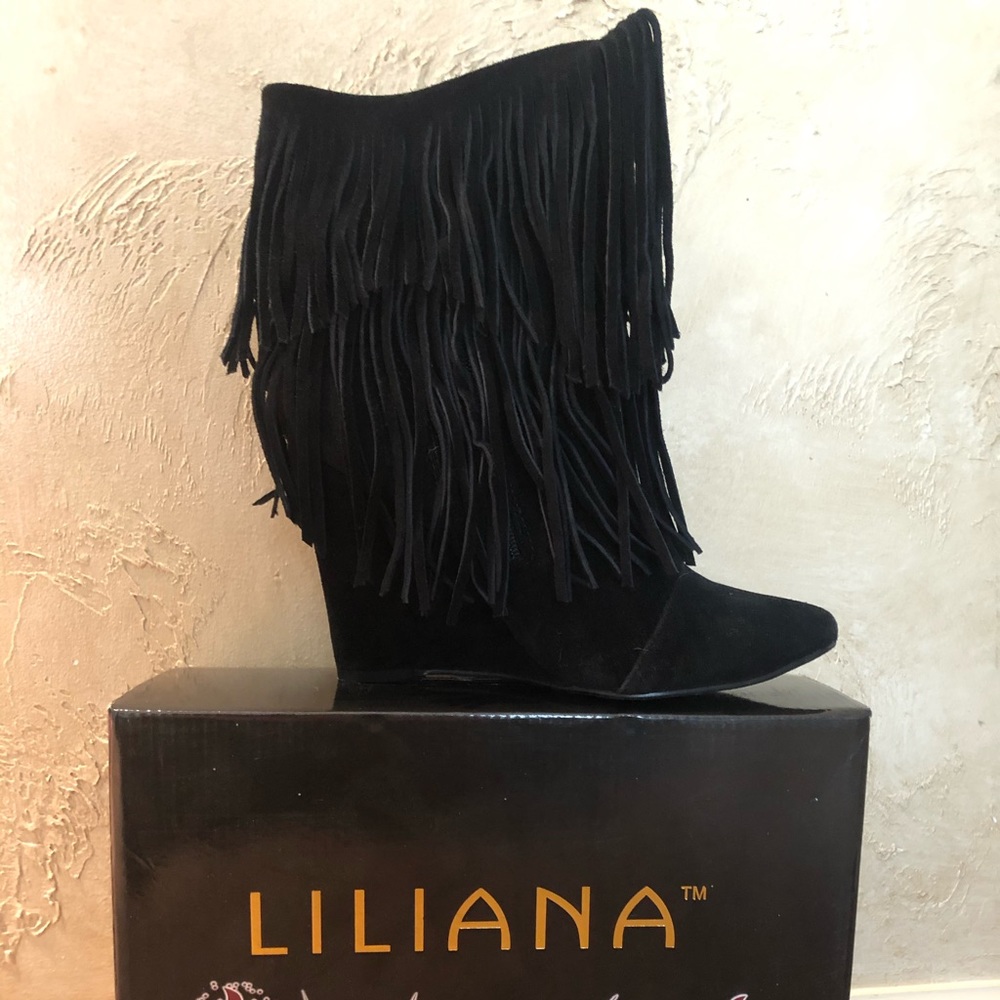 Womans Lilianna Black Suede Fringe Bootie❤️8